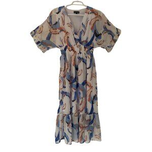 MEETRENDI, Dress with printed design, short sleeves, polyester for women, size S